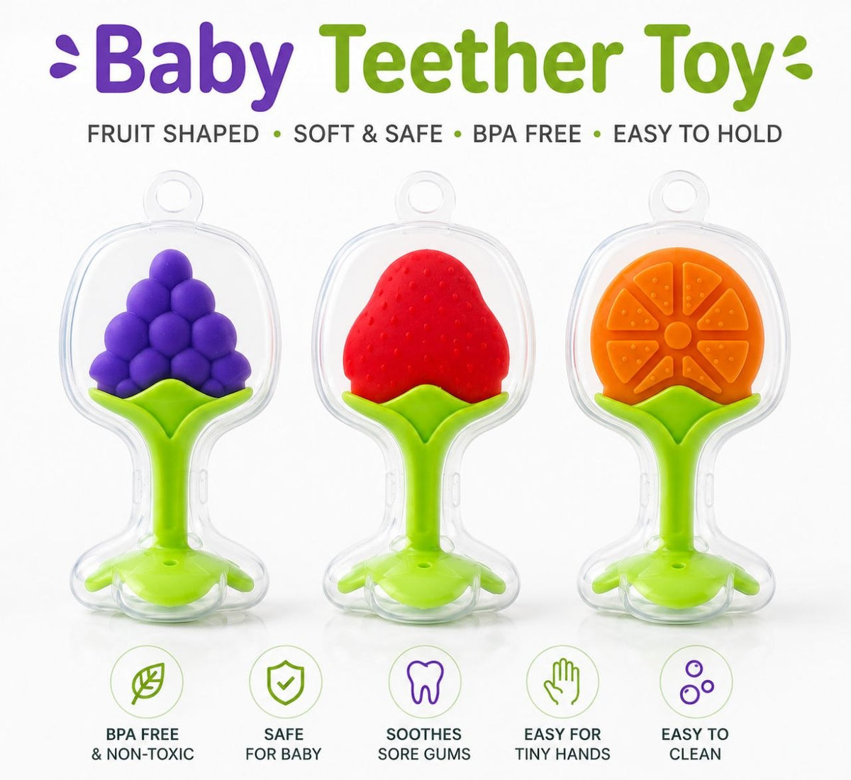 Fruit-Shaped Baby Teether - Pack of 2