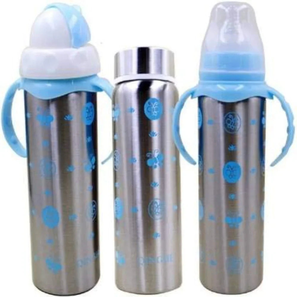 240ml Silver Blue Stainless Steel Baby Bottle