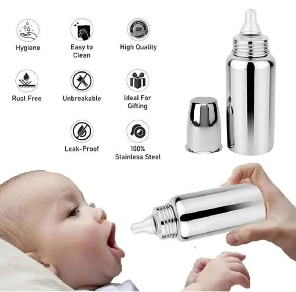 Silver Metal Baby Feeding Bottle