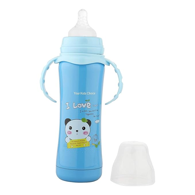 240ml Dark Pink & Blue Stainless Steel Baby Feeding Bottle