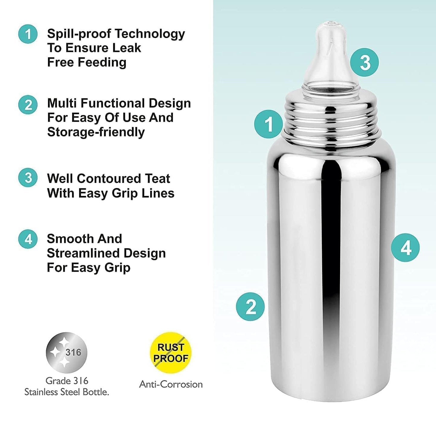 Silver Metal Baby Feeding Bottle