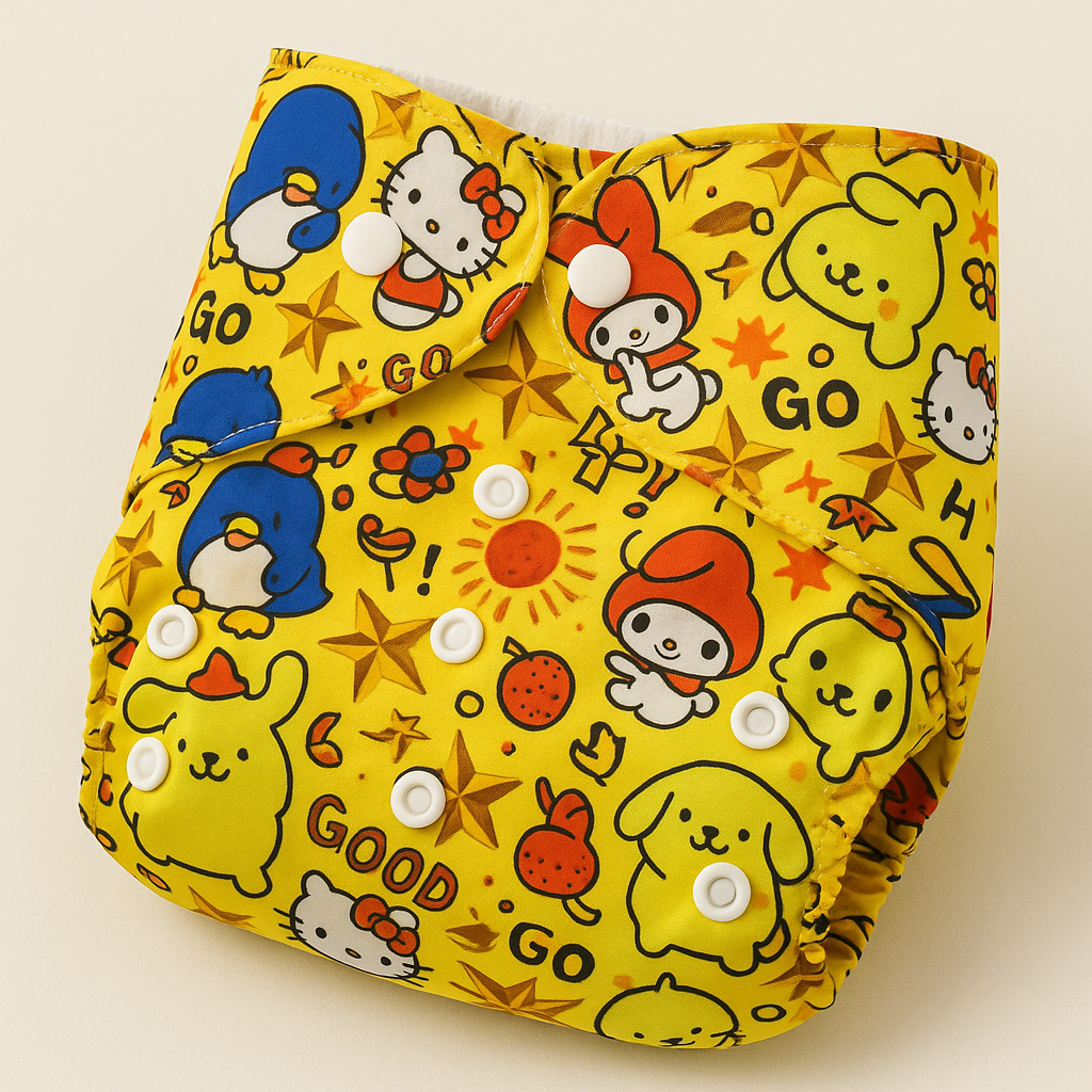 5 Layers Printed Yellow Baby Cloth Diapers