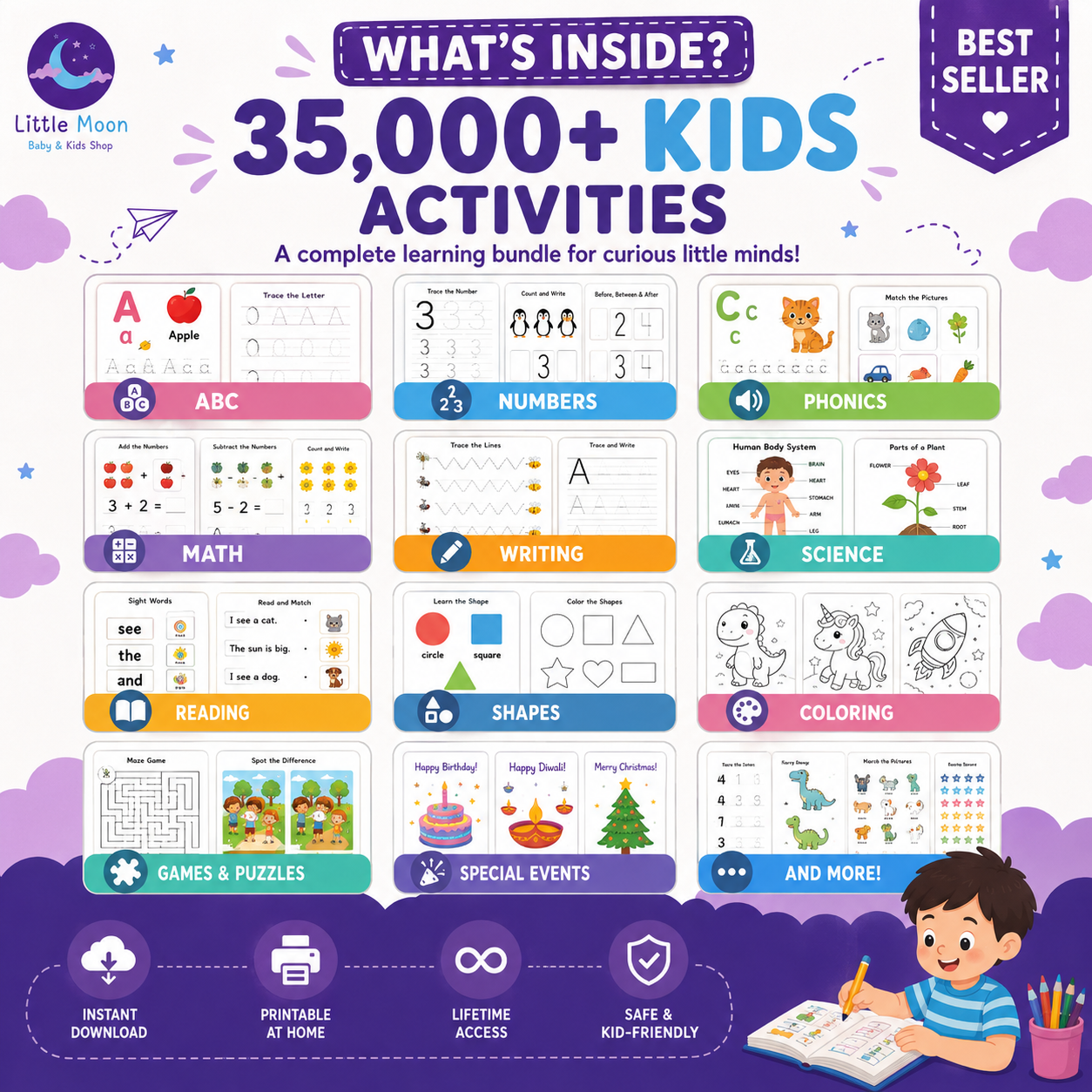 Kids 15,000+ Pages Educational Activities + Free 20,000 Coloring Worksheets📚