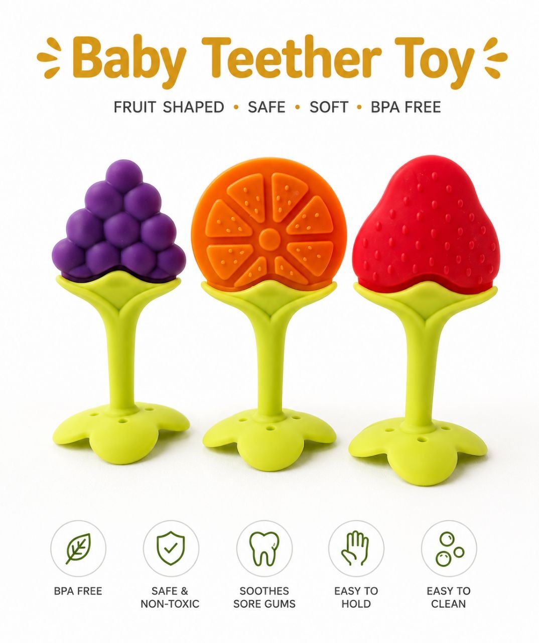 Fruit-Shaped Baby Teether - Pack of 2