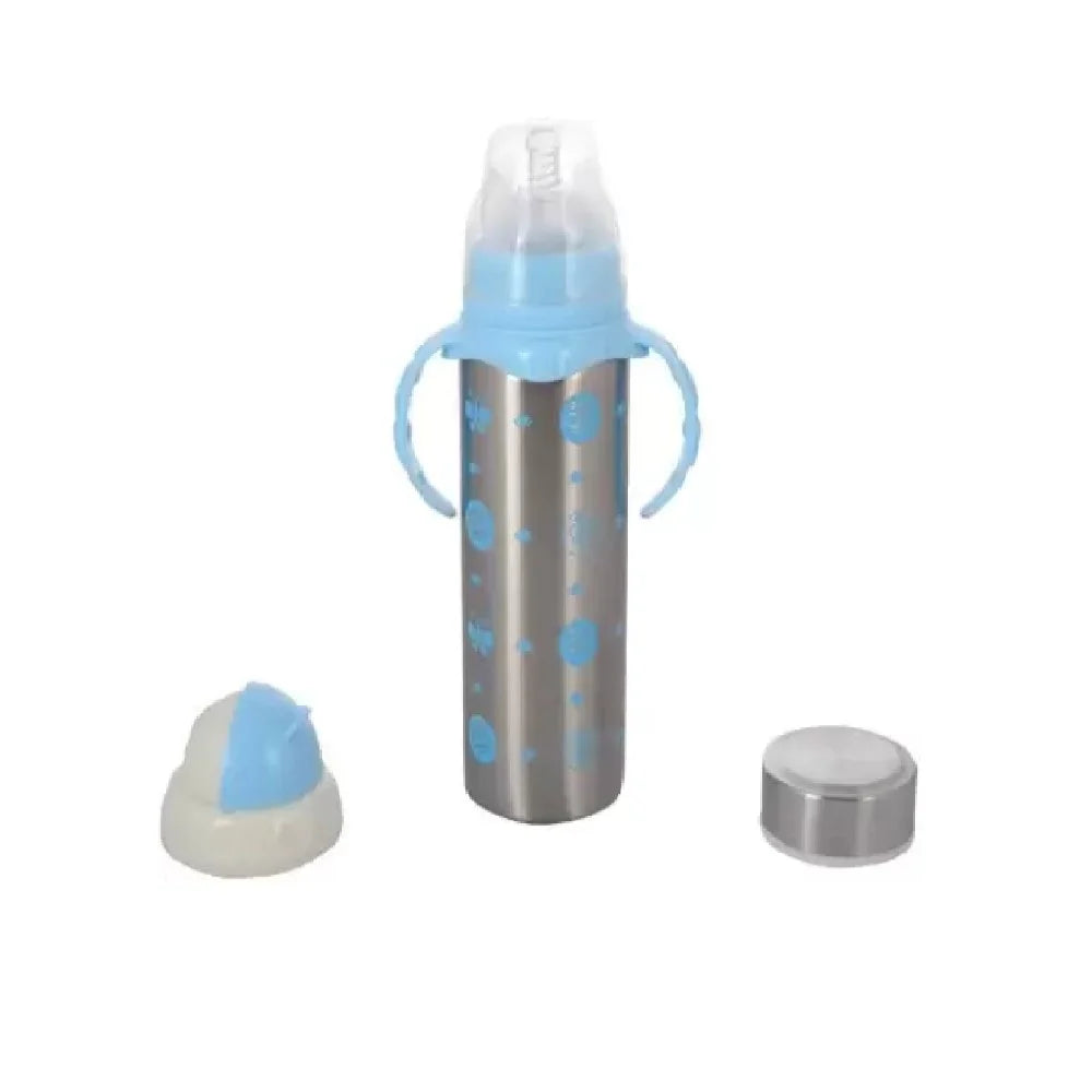 240ml Silver Blue Stainless Steel Baby Bottle