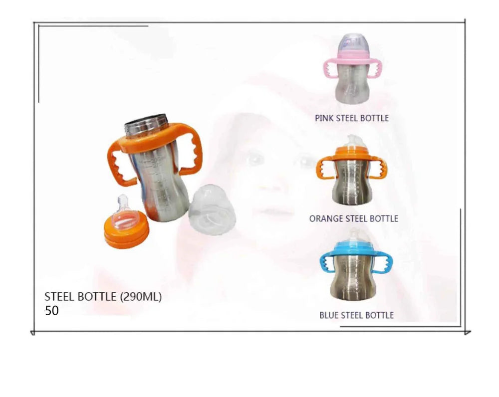 Pink Metal Baby Feeding Bottle 220ml