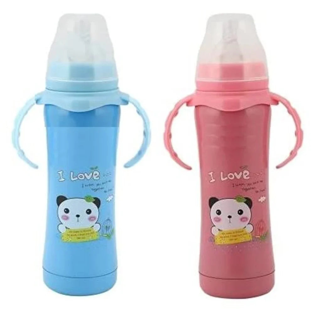 240ml Dark Pink & Blue Stainless Steel Baby Feeding Bottle
